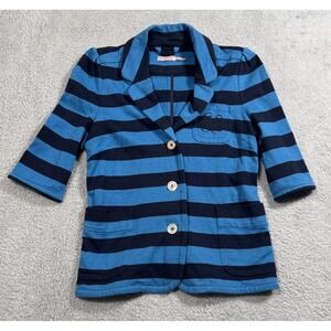 JUICY COUTURE Y2K 2000 BLUE STRIPED 3/4 SLEEVE MONOGRAM BLAZER Jacket Sz Large